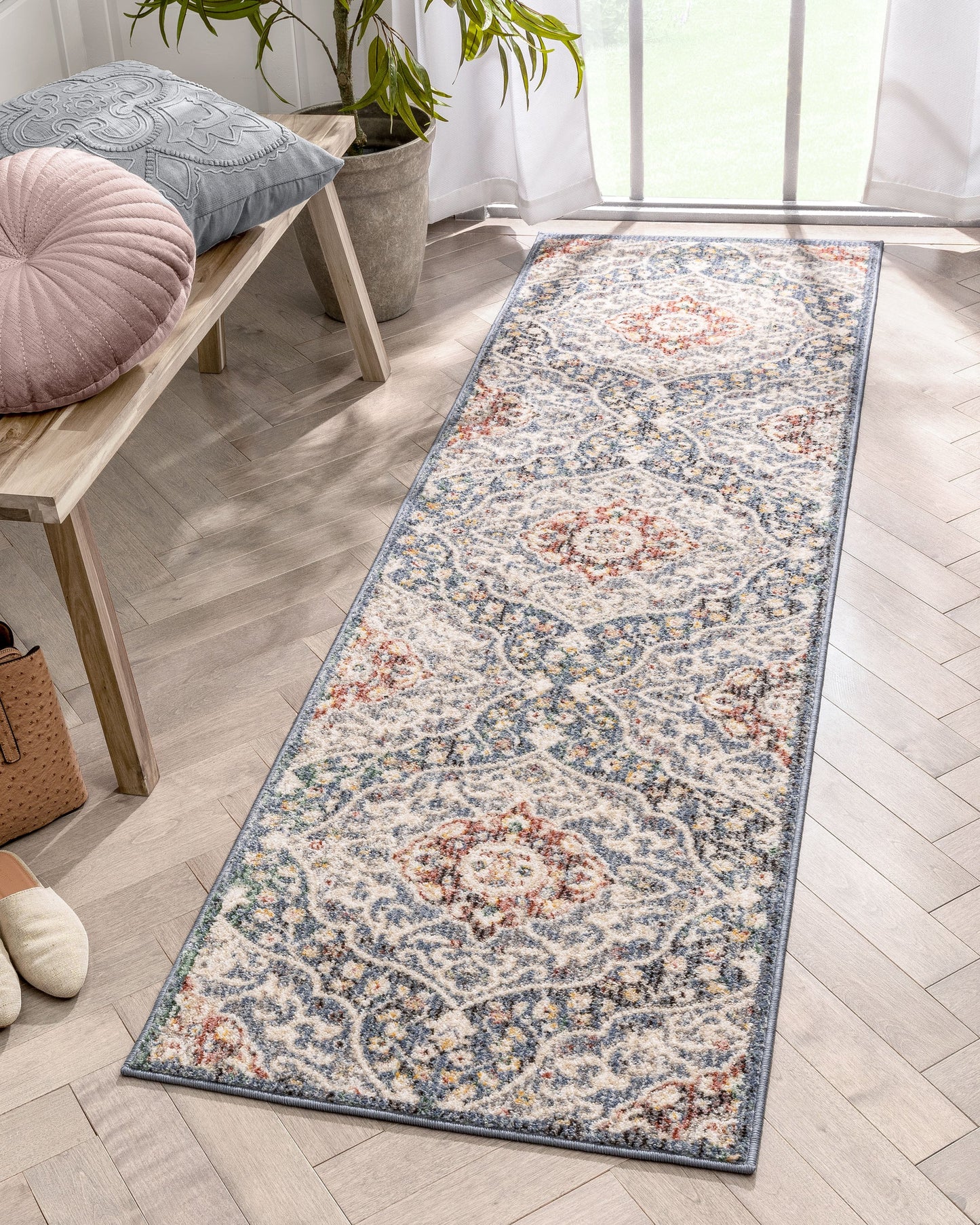 Nantes Vintage Bohemian Persian Oriental Medallion Blue Rug MIR-14