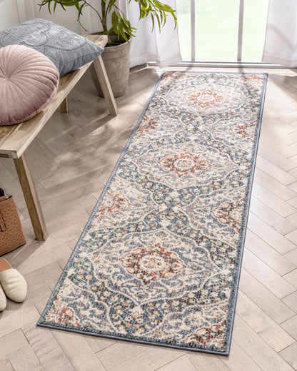 Nantes Vintage Bohemian Persian Oriental Medallion Blue Rug MIR-14