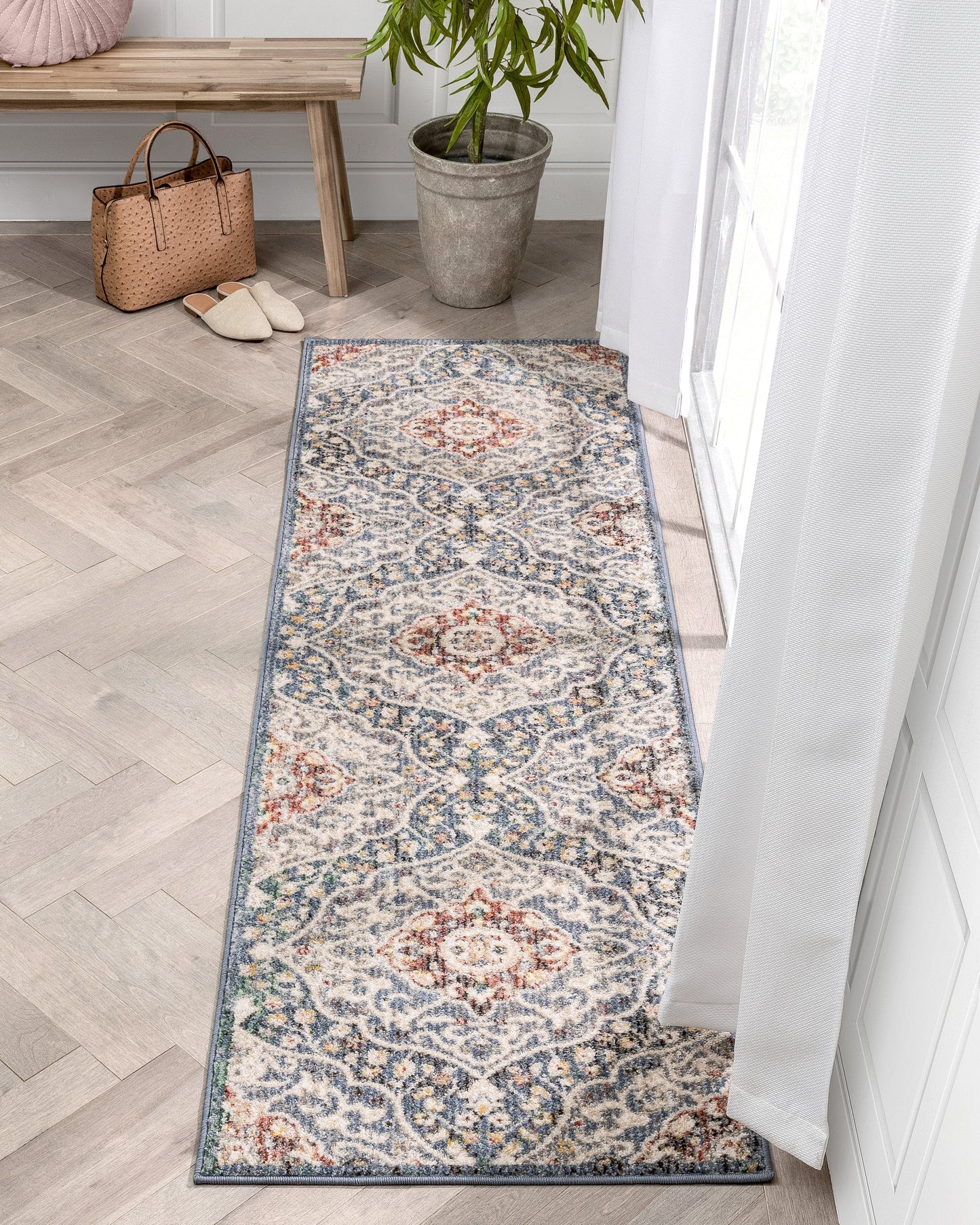 Nantes Vintage Bohemian Persian Oriental Medallion Blue Rug MIR-14
