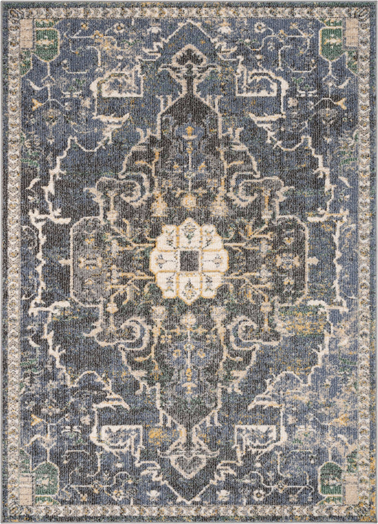 Lyon Vintage Bohemian Medallion Oriental Botanical Blue Rug MIR-24