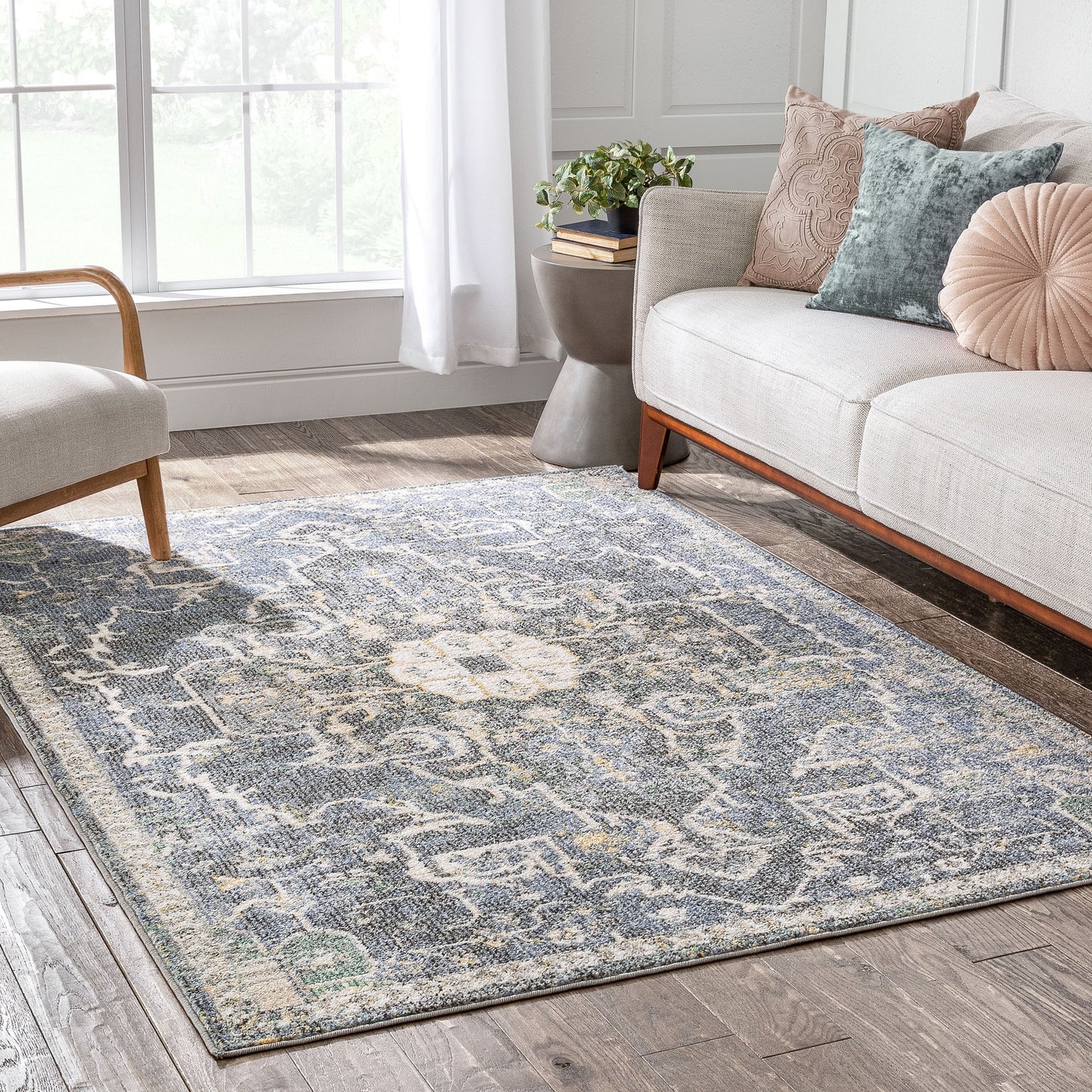 Lyon Vintage Bohemian Medallion Oriental Botanical Blue Rug MIR-24