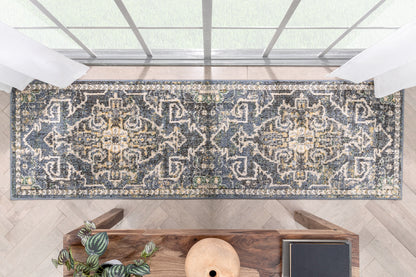 Lyon Vintage Bohemian Medallion Oriental Botanical Blue Rug MIR-24
