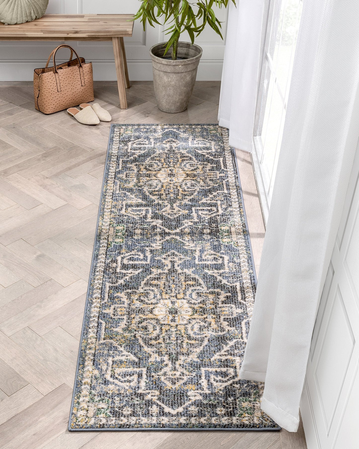 Lyon Vintage Bohemian Medallion Oriental Botanical Blue Rug MIR-24