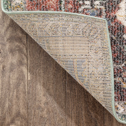 Lyon Vintage Bohemian Medallion Oriental Botanical Green Red Rust Rug MIR-25