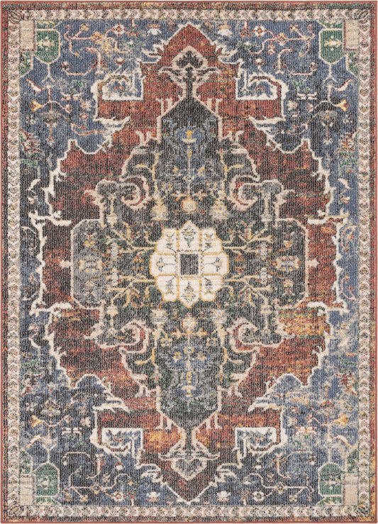 Lyon Vintage Bohemian Medallion Oriental Botanical Green Red Rust Rug MIR-25