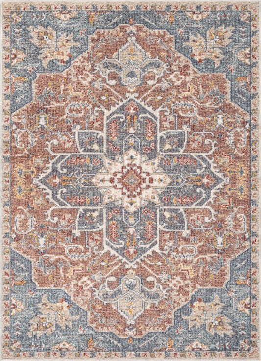 Amiens Vintage Bohemian Medallion Oriental Botanical Blue Red Rust Rug MIR-34