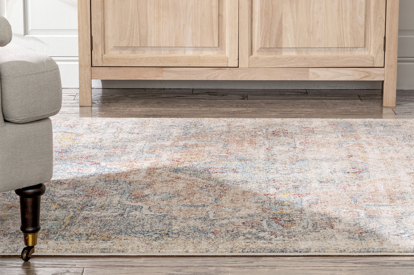 Caen Vintage Bohemian Medallion Oriental Botanical Grey Red Rust Rug MIR-47