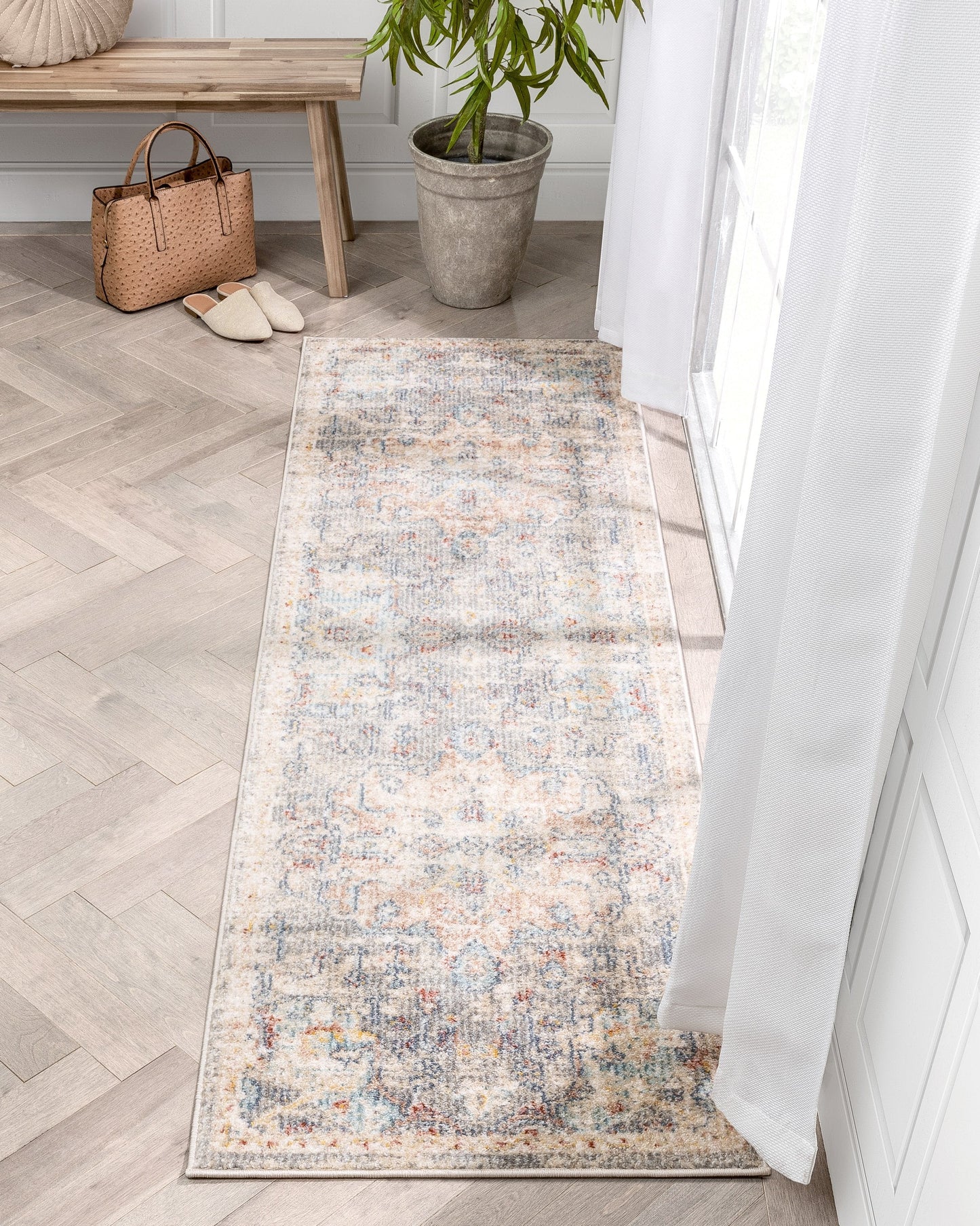 Caen Vintage Bohemian Medallion Oriental Botanical Grey Red Rust Rug MIR-47