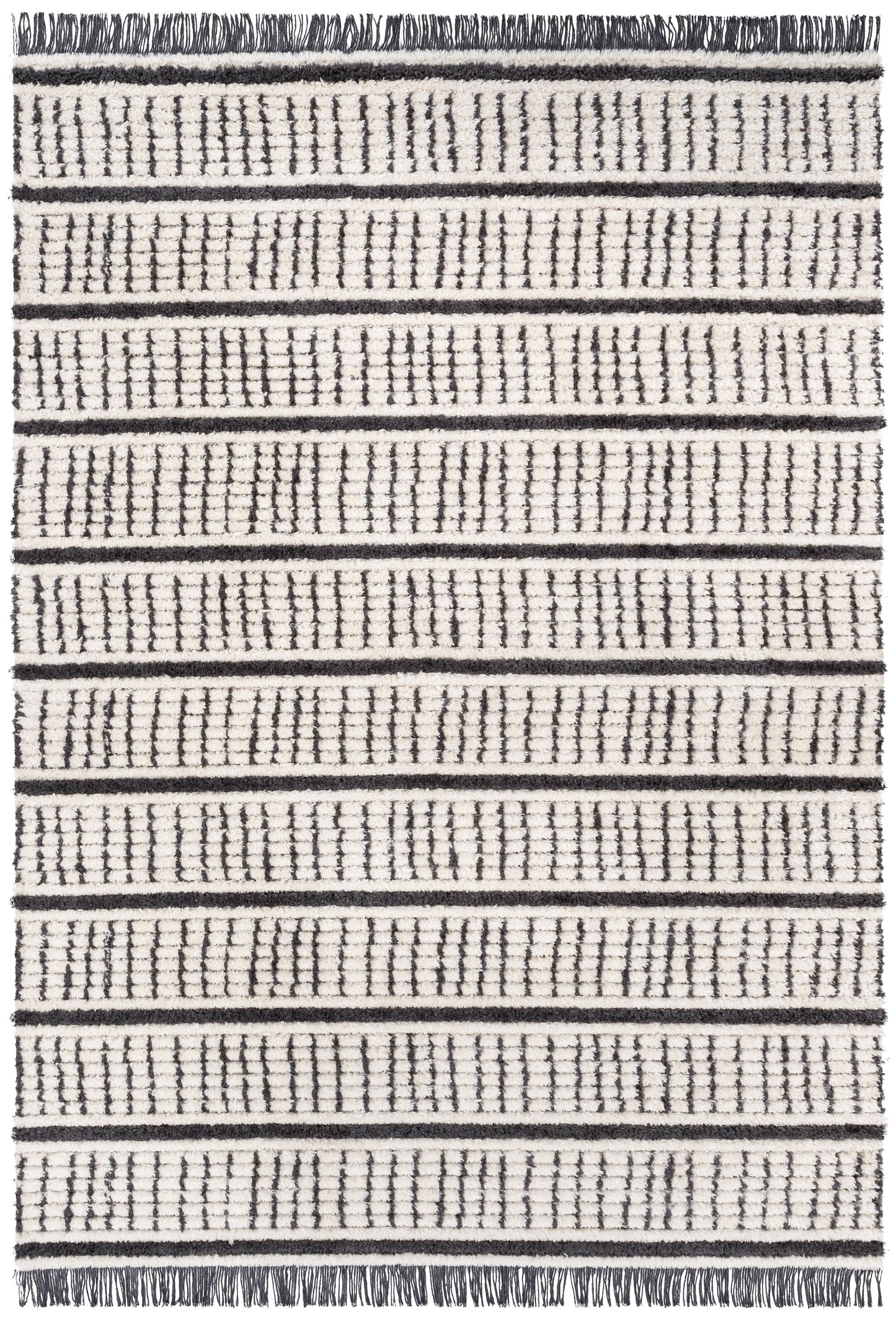 Viho Tribal Geometric Stripes Ivory High-Low Textured Pile Rug MYA-102