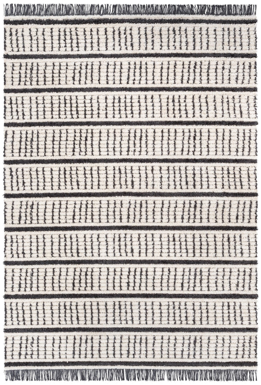 Viho Tribal Geometric Stripes Ivory High-Low Textured Pile Rug MYA-102