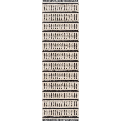 Viho Tribal Geometric Stripes Ivory High-Low Textured Pile Rug MYA-102