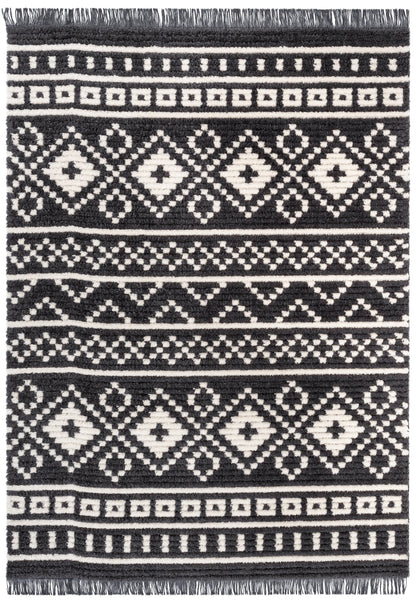 Nokomis Tribal Diamond Lattice Pattern Grey High-Low Textured Pile Rug MYA-17