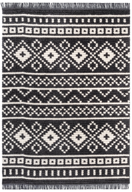 Nokomis Tribal Diamond Lattice Pattern Grey High-Low Textured Pile Rug MYA-17