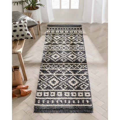 Nokomis Tribal Diamond Lattice Pattern Grey High-Low Textured Pile Rug MYA-17
