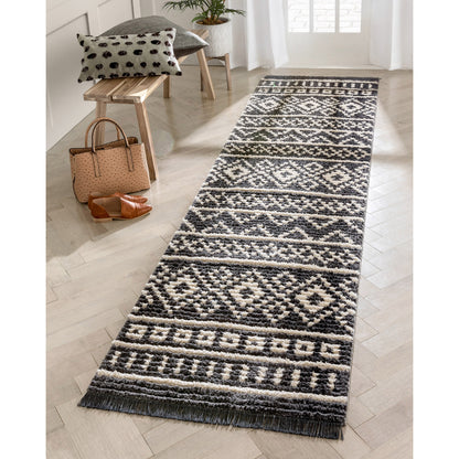 Nokomis Tribal Diamond Lattice Pattern Grey High-Low Textured Pile Rug MYA-17