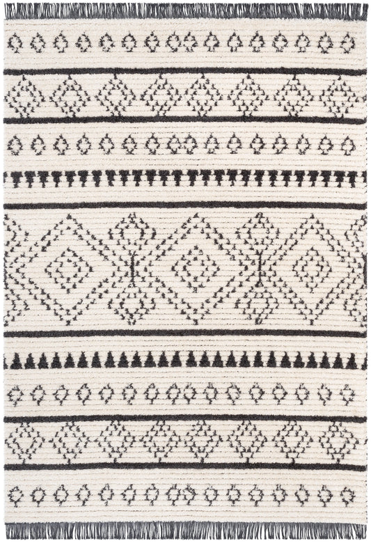 Odina Tribal Diamond Lattice Pattern Grey High-Low Textured Pile Rug MYA-27