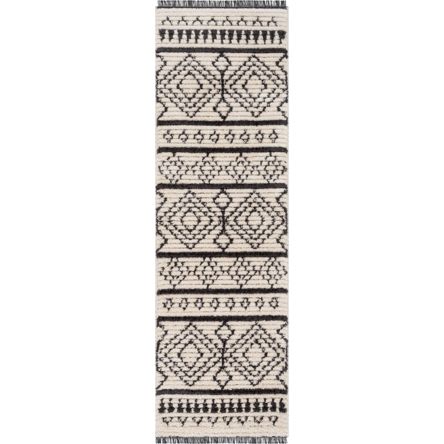 Odina Tribal Diamond Lattice Pattern Grey High-Low Textured Pile Rug MYA-27