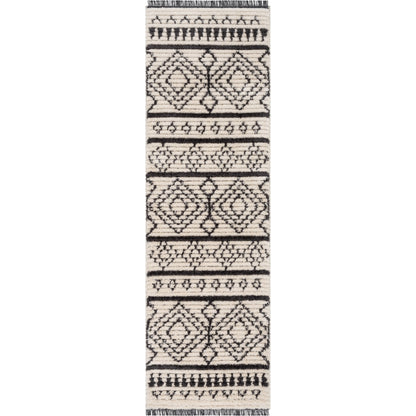 Odina Tribal Diamond Lattice Pattern Grey High-Low Textured Pile Rug MYA-27