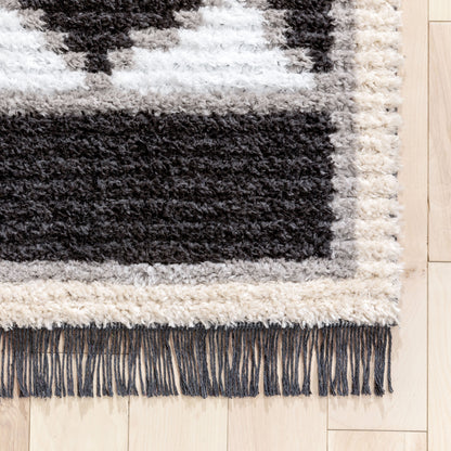 Una Moroccan Diamond Medallion Pattern Grey High-Low Textured Pile Rug MYA-67