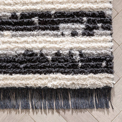 Sakari Moroccan Diamond Medallion Pattern Grey High-Low Textured Pile Rug MYA-77