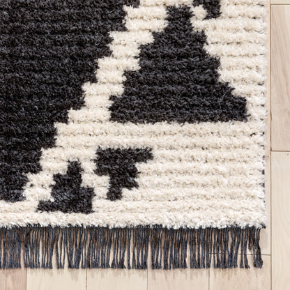 Elu Tribal Geometric Pattern Grey High-Low Textured Pile Rug MYA-87