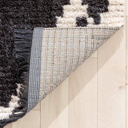 Elu Tribal Geometric Pattern Grey High-Low Textured Pile Rug MYA-87