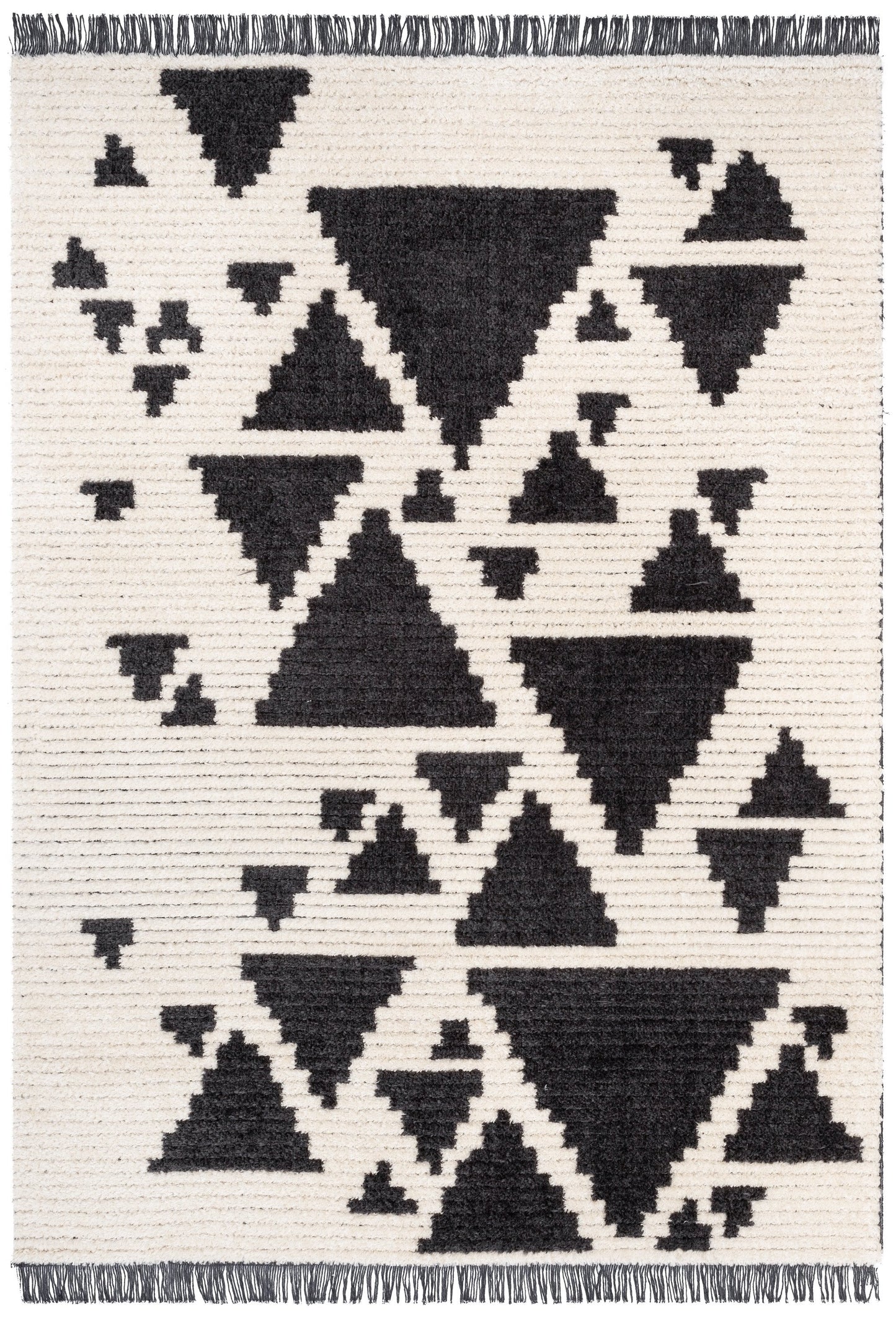 Elu Tribal Geometric Pattern Grey High-Low Textured Pile Rug MYA-87
