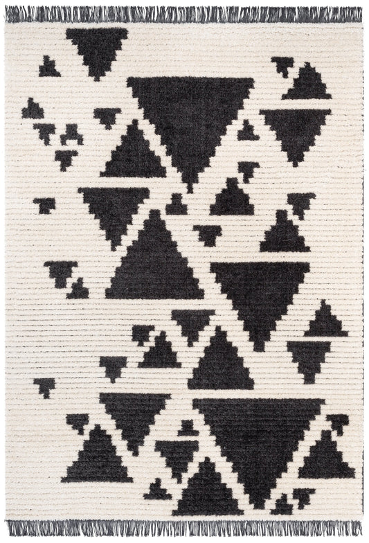 Elu Tribal Geometric Pattern Grey High-Low Textured Pile Rug MYA-87