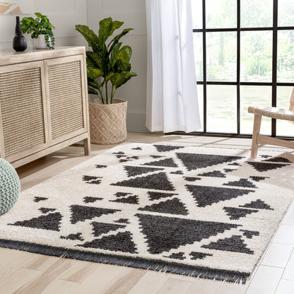 Elu Tribal Geometric Pattern Grey High-Low Textured Pile Rug MYA-87