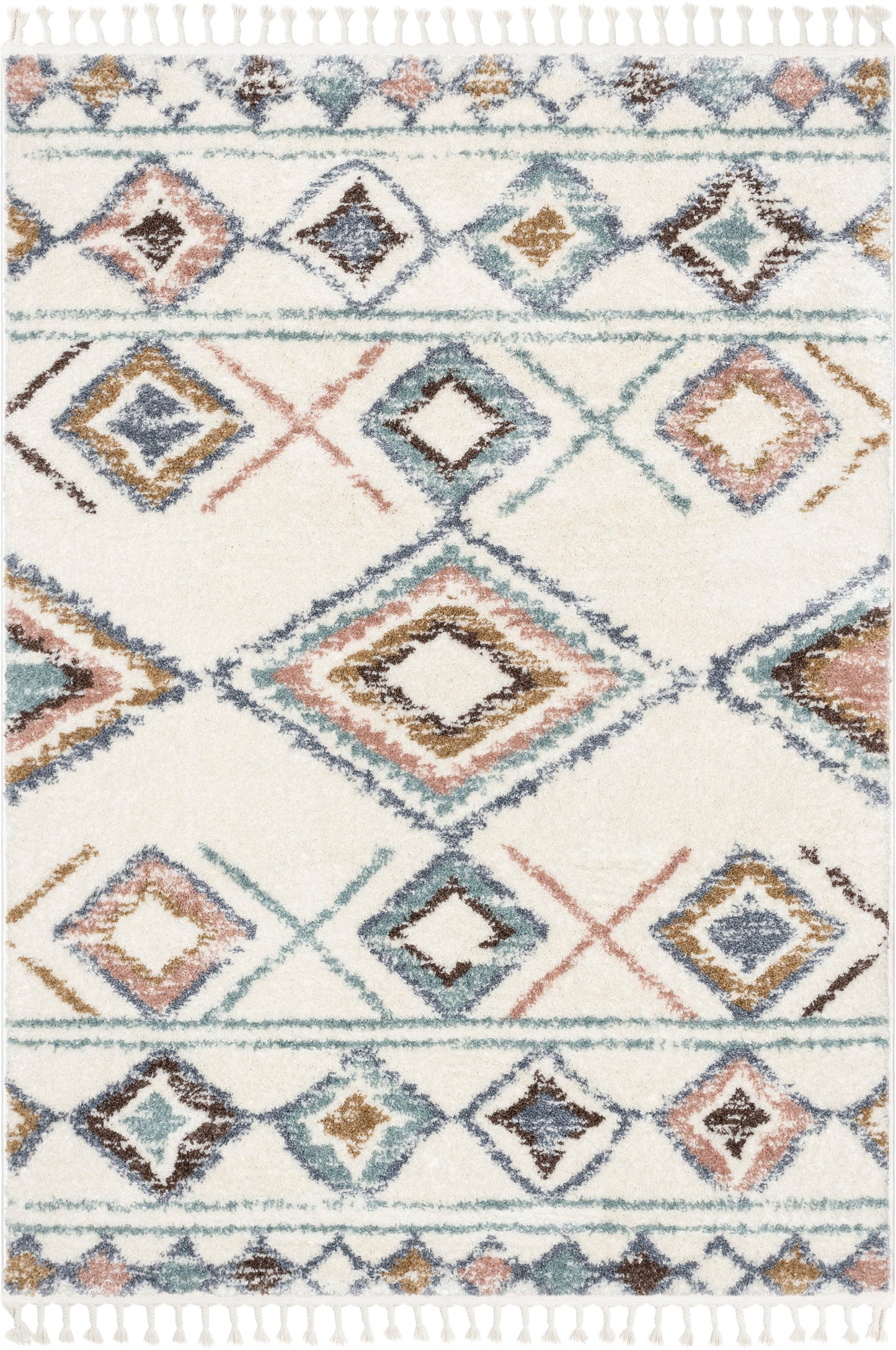 Anahita Vintage Moroccan Diamond Ivory Shag Rug NAL-12