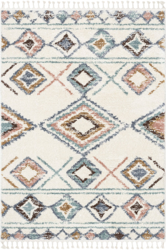 Anahita Vintage Moroccan Diamond Ivory Shag Rug NAL-12