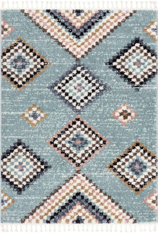 Sedna Vintage Moroccan Diamond Light Blue Shag Rug NAL-26