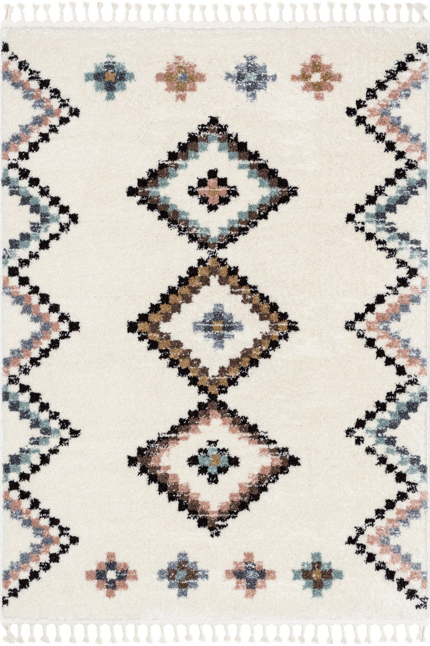 Moselle Vintage Moroccan Diamond Ivory Shag Rug NAL-32