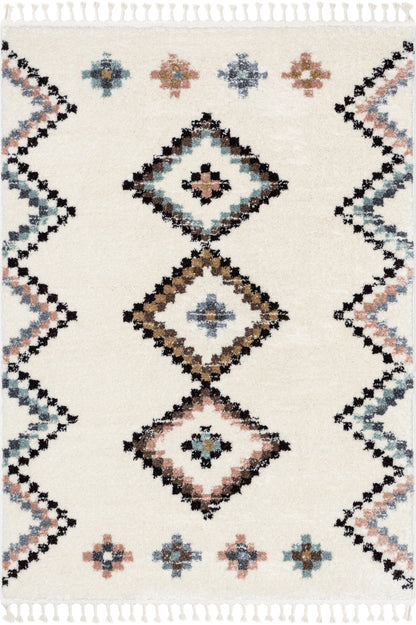 Moselle Vintage Moroccan Diamond Ivory Shag Rug NAL-32