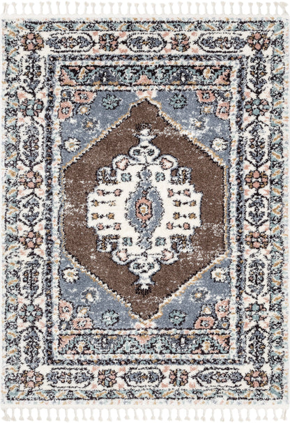 Loire Vintage Medallion Oriental Brown Shag Rug NAL-78