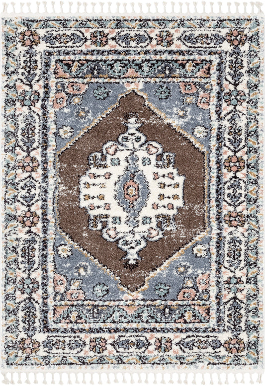 Loire Vintage Medallion Oriental Brown Shag Rug NAL-78