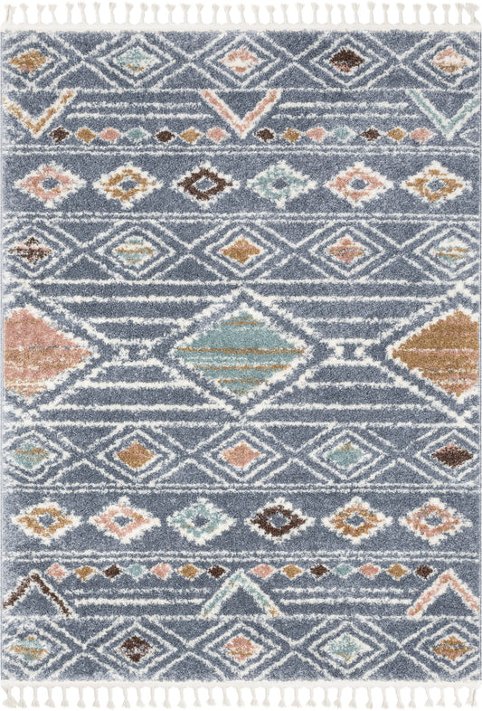 Lucerne Moroccan Vintage Diamond Pattern Grey Shag Rug NAL-97