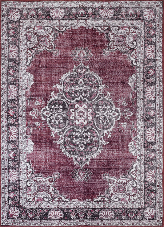 Tarifa Vintage Bohemian Medallion Red Machine Washable Rug NIL-00