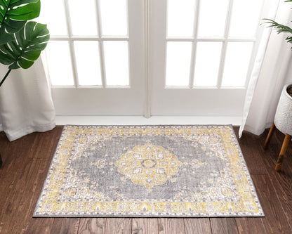 Tarifa Vintage Bohemian Medallion Yellow Machine Washable Rug NIL-01