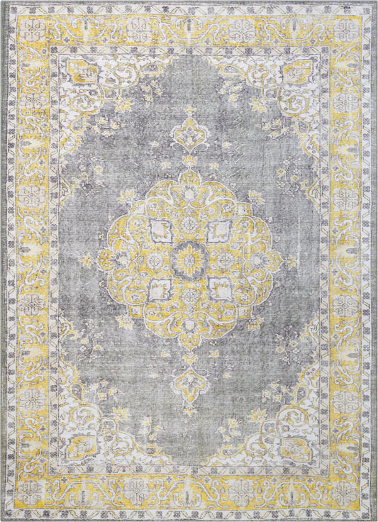 Tarifa Vintage Bohemian Medallion Yellow Machine Washable Rug NIL-01