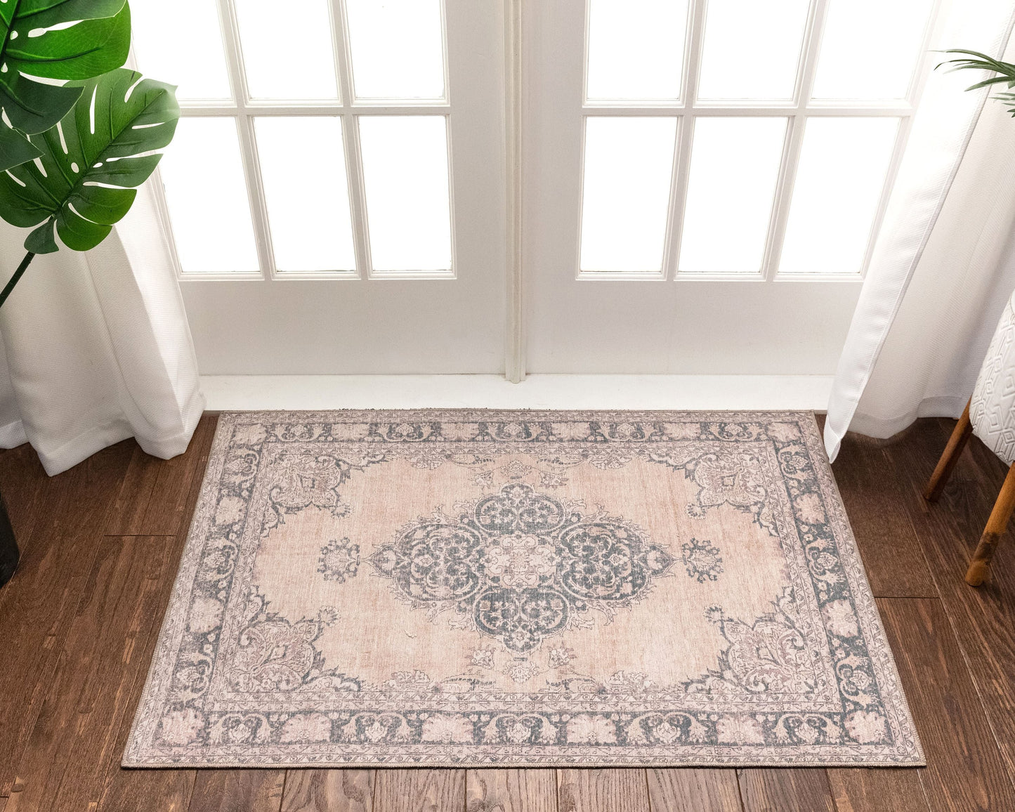 Tarifa Vintage Bohemian Medallion Beige Machine Washable Rug NIL-02