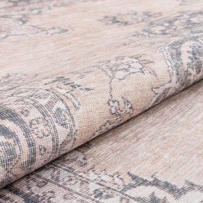Tarifa Vintage Bohemian Medallion Beige Machine Washable Rug NIL-02