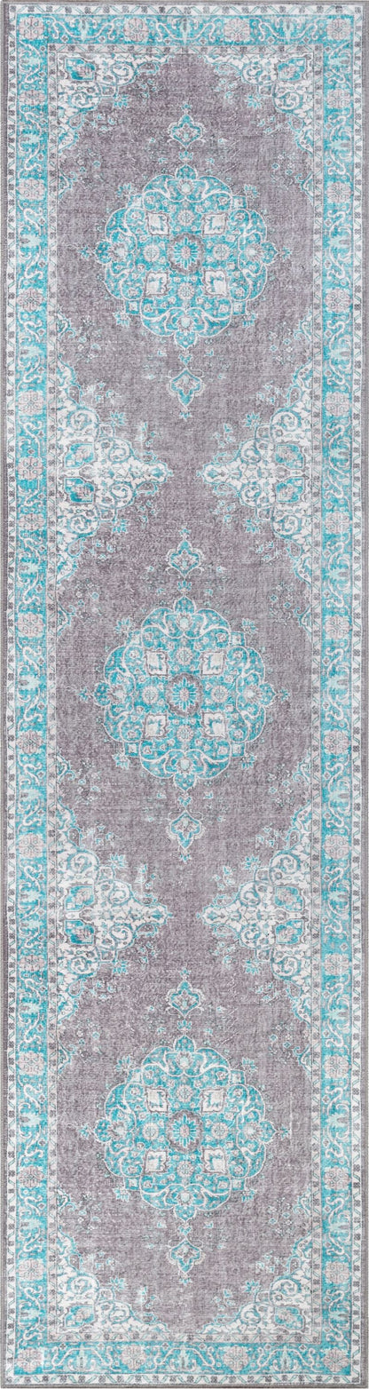 Tarifa Vintage Bohemian Medallion Light Blue Machine Washable Rug NIL-06