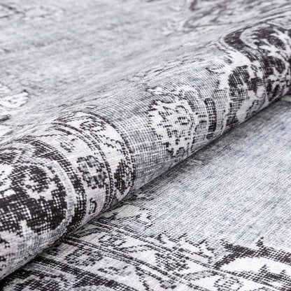 Tarifa Vintage Bohemian Medallion Grey Machine Washable Rug NIL-07