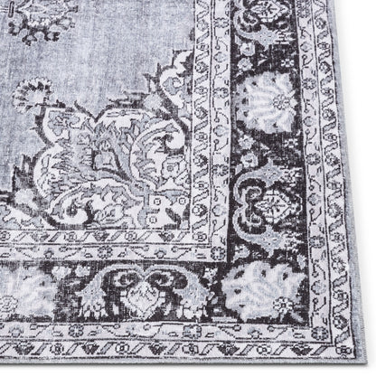 Tarifa Vintage Bohemian Medallion Grey Machine Washable Rug NIL-07