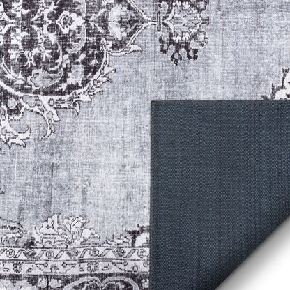 Tarifa Vintage Bohemian Medallion Grey Machine Washable Rug NIL-07