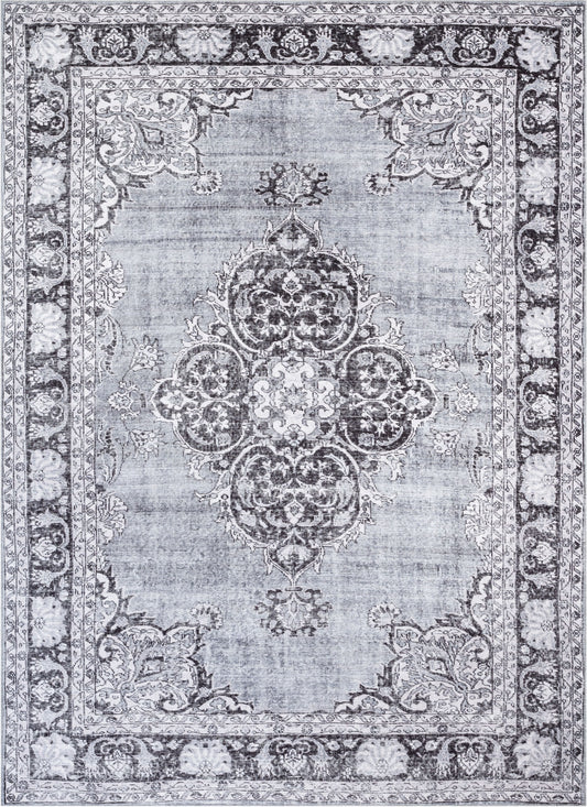 Tarifa Vintage Bohemian Medallion Grey Machine Washable Rug NIL-07