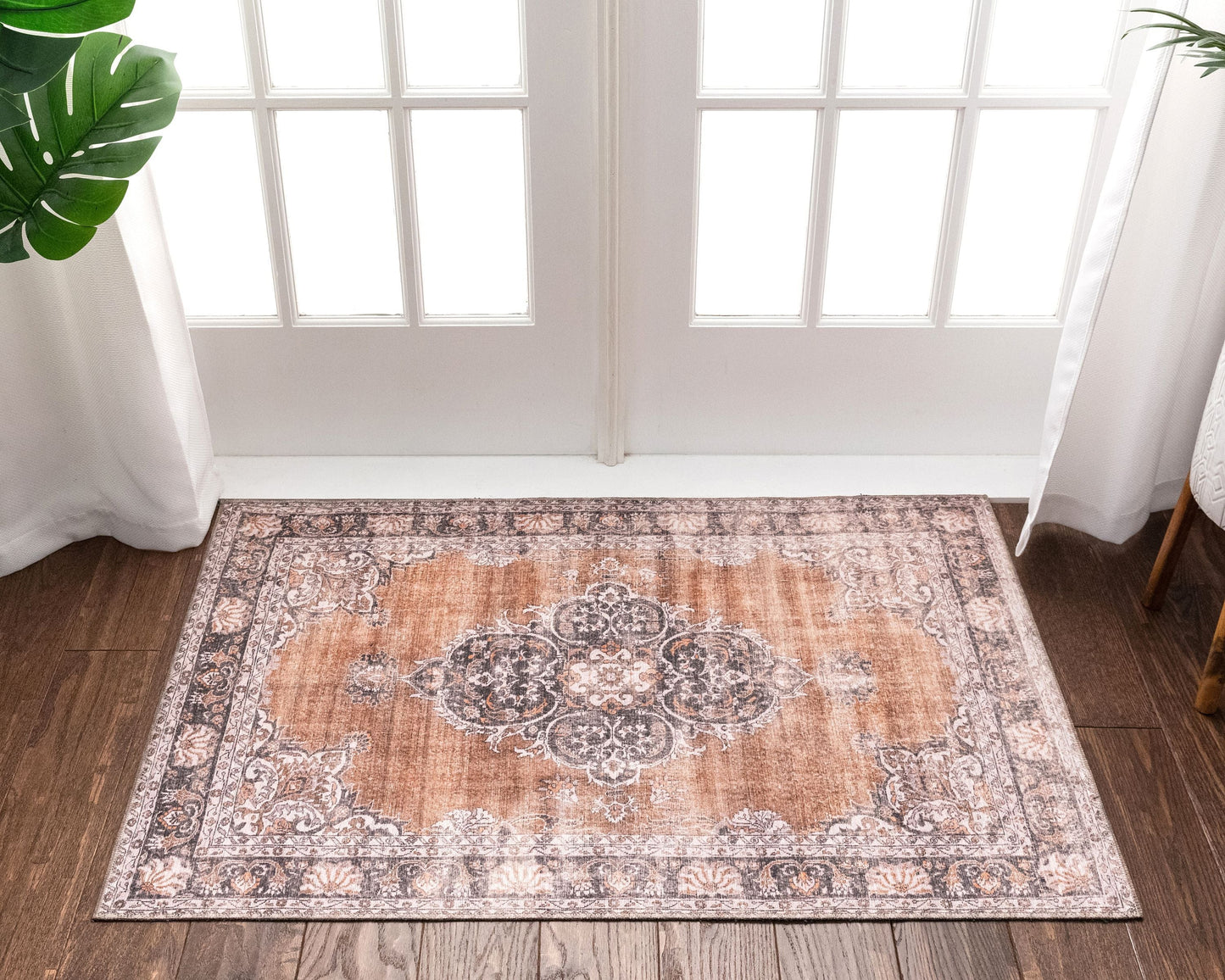 Tarifa Vintage Bohemian Medallion Rust Machine Washable Rug NIL-09
