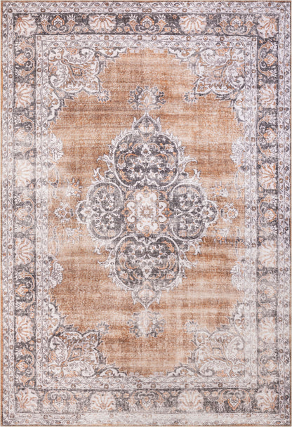 Tarifa Vintage Bohemian Medallion Rust Machine Washable Rug NIL-09