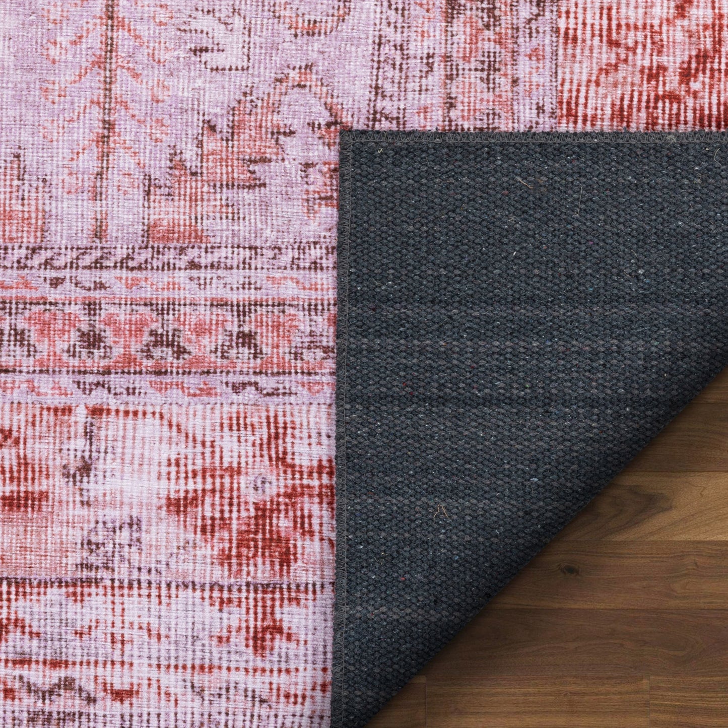 Gila Machine Washable Vintage Bohemian Medallion Oriental Red Flat-Weave Distressed Rug NIL-10